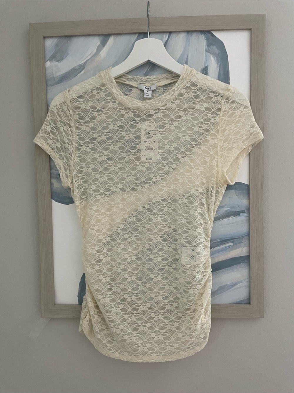 Bar III Cream Lace Short Sleeve Crewneck Top